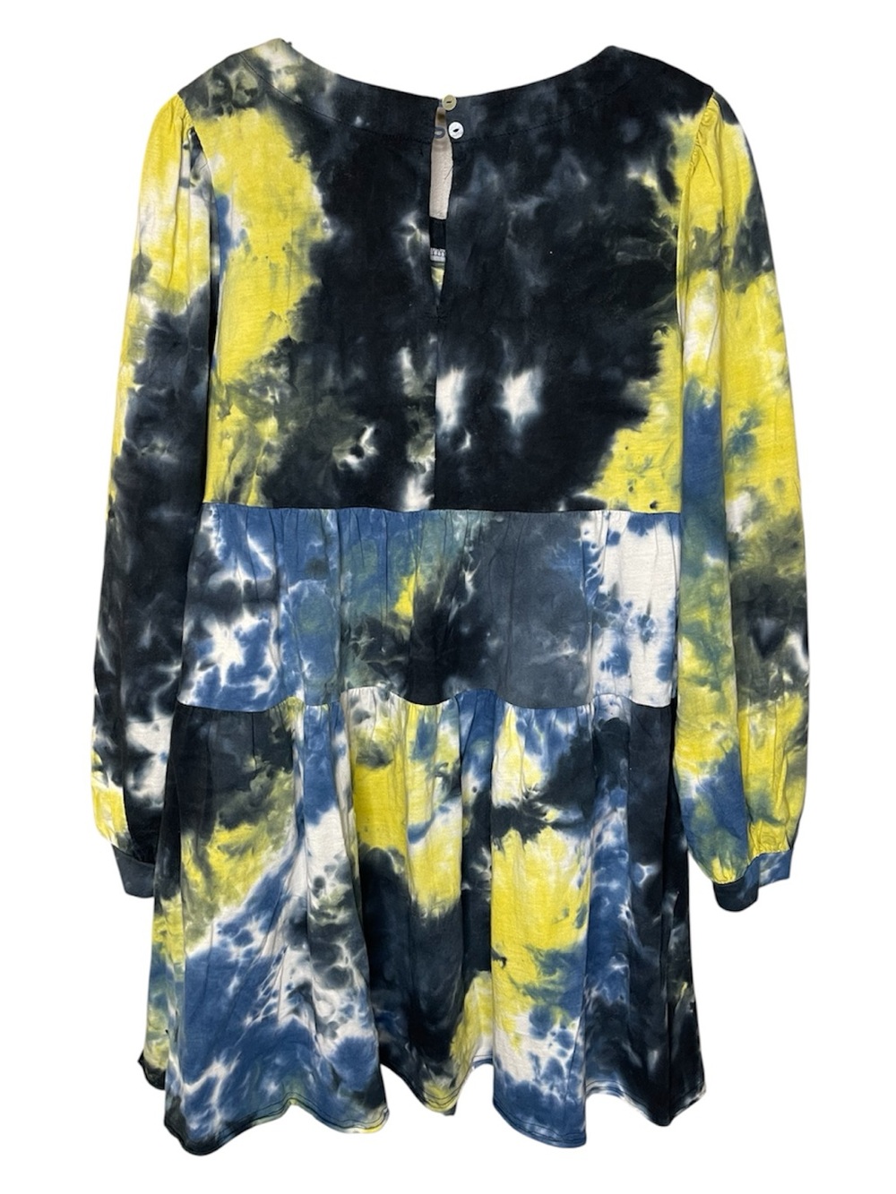 Umgee Tie-Dye Long Sleeve Dress in Blue, Yellow, Black Sz M - Picture 4 of 5